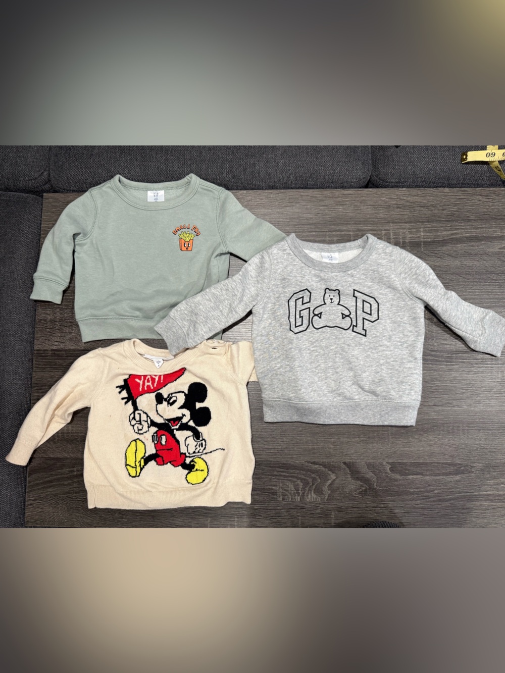 GAP Kids Sweatshirt Trio in Sage Green, Heather Gray & Cream with Graphics